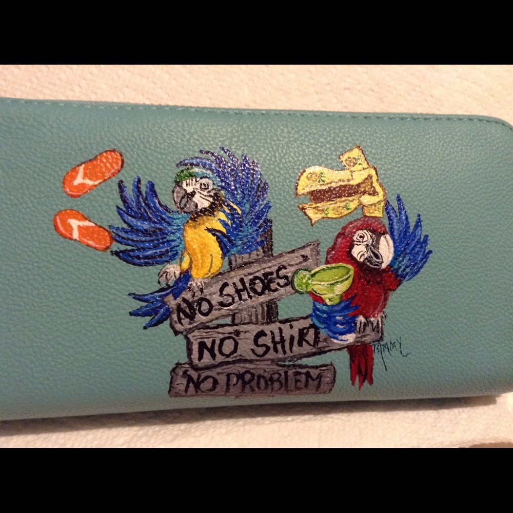 Hand-painted wallet, parrots, parrot-head.